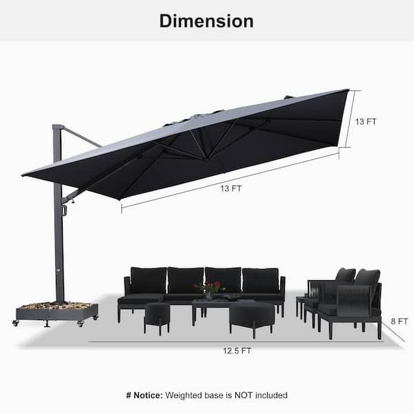 PURPLE LEAF 13 ft. Square Patio Umbrella Aluminum Large Cantilever Umbrella for Garden Deck Backyard Pool in Gray PURPLE LEAF 13 ft. Square Patio Umbrella Aluminum Large Cantilever Umbrella for Garden Deck Backyard Pool in Gray