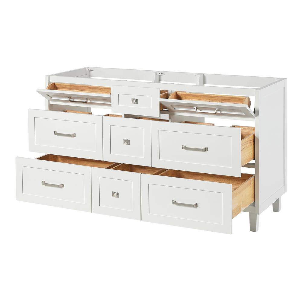 Monroe 60" White Solid Wood Double Sink Freestanding Vanity
