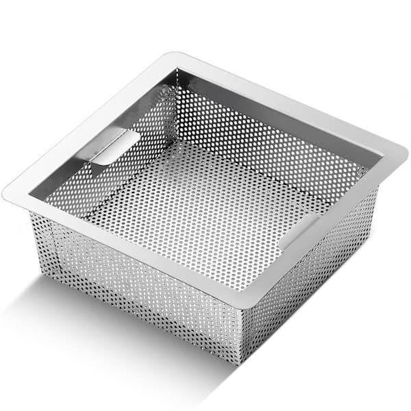 1-Piece Stainless Steel Commercial Floor Drain Strainer with Inner Handles Included for Kitchen Restaurant in Silver