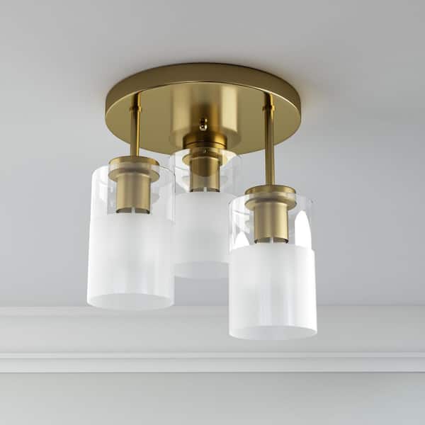 Sonoma 11.5 in. 3-Lights Brushed Brass Glass Modern Semi Flush Mount Lighting Bedroom Ceiling Lights Fixtures