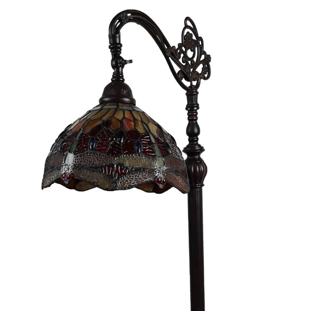 Adjustable Bronze Tiffany Style Stained Glass Floor Lamp