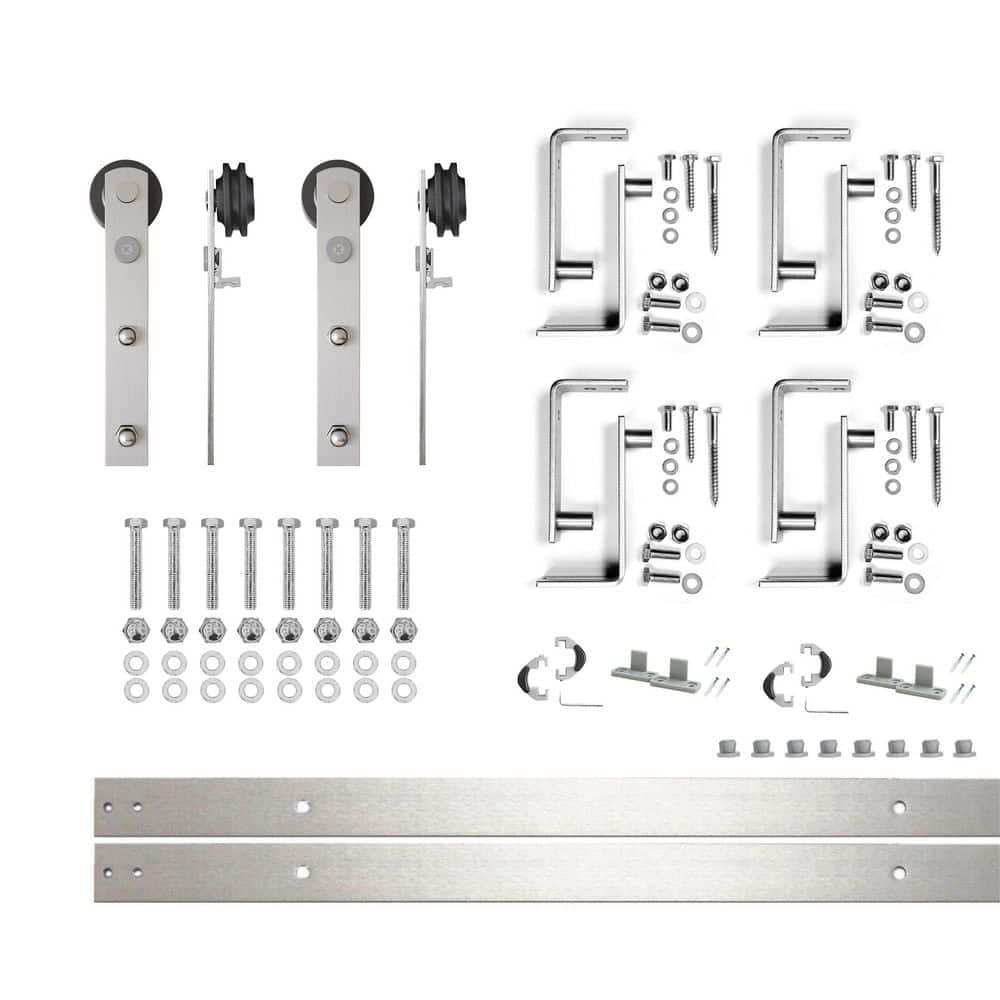 5 ft./60 in. Brushed Nickel Double Track Bypass U-Shape Sliding Barn Door Hardware Kit - Straight Design Roller price history on PriceWatchPro