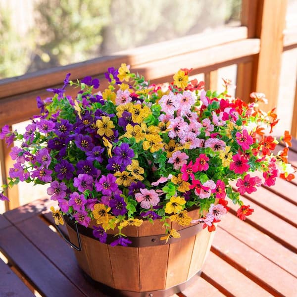 12 Bundles 13.8 in. Multi-Colored Artificial Faux Flowers Silk