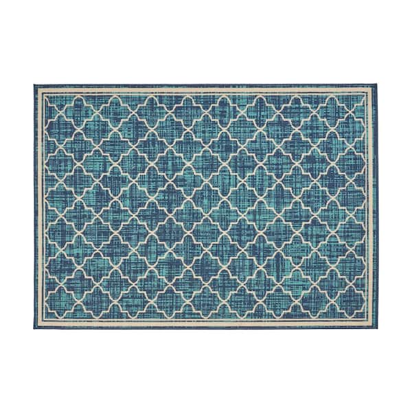 Noble House Joy Blue and Ivory 5 ft. x 3 ft. Indoor/Outdoor Area Rug