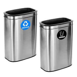 10.5 Gal. Stainless Steel Rectangular Liner Touchless Open Top Recycling and Trash Can (2-Pack)