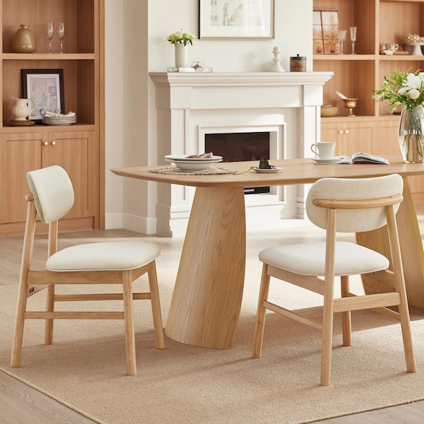 Vail Cream/Oak Fabric Modern Upholstered Dining Chair with Wood Frame and Backrest for Dinning Room (Set of 2)