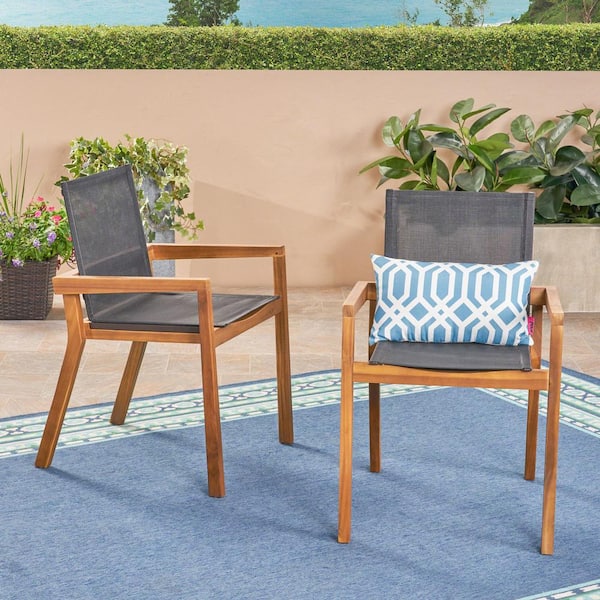 Noble House Diego Teak Stationary Wood Outdoor Dining Chair (2-Pack)