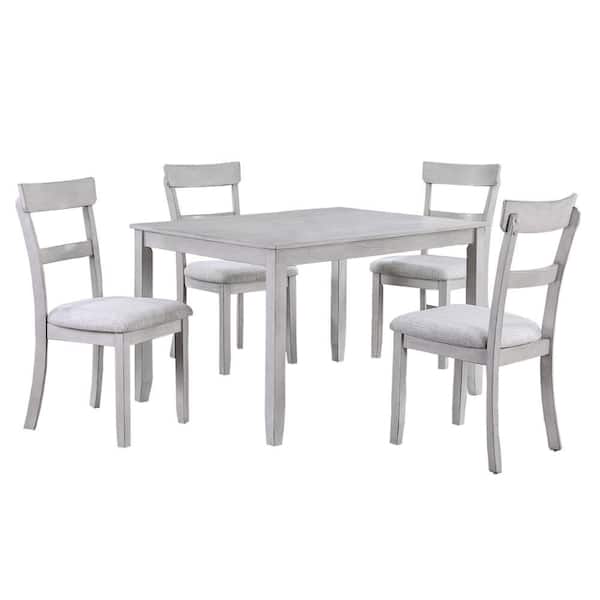 Benjara 5-Piece Rectangle Gray Wood Top Dining Table and Chair Set (Seats 4)