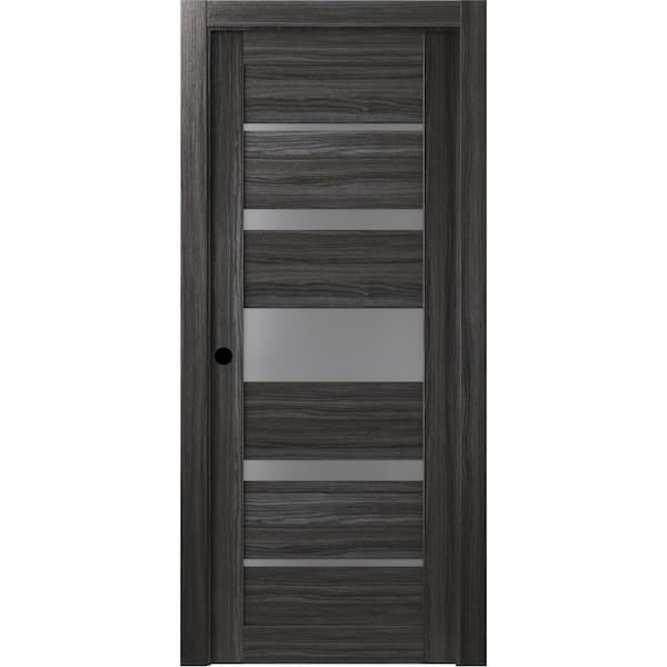Belldinni 24 in. x 80 in. Kina Gray Oak Right-Hand Solid Core Composite 5-Lite Frosted Glass Single Prehung Interior Door