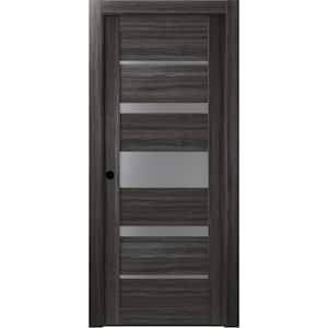 28 in. x 80 in. Kina Gray Oak Right-Hand Solid Core Composite 5-Lite Frosted Glass Single Prehung Interior Door