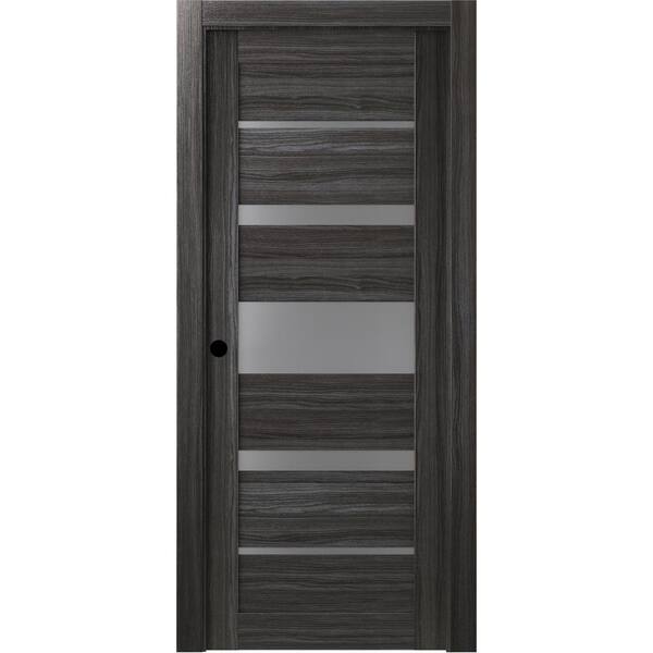 Belldinni 32 in. x 80 in. Kina Gray Oak Right-Hand Solid Core Composite 5-Lite Frosted Glass Single Prehung Interior Door