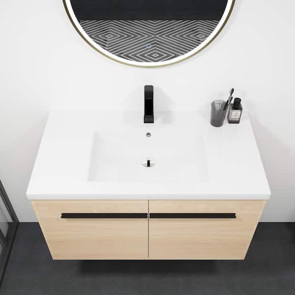 35 in. W x 18 in. D x 20 in. H Single Sink Bath Vanity in Oak with White Ceramic Top