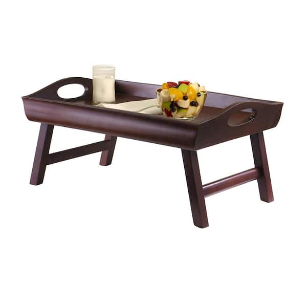 Portable Folding Curved Breakfast Bed Tray Serving Table Wooden Legs Handle Desk 