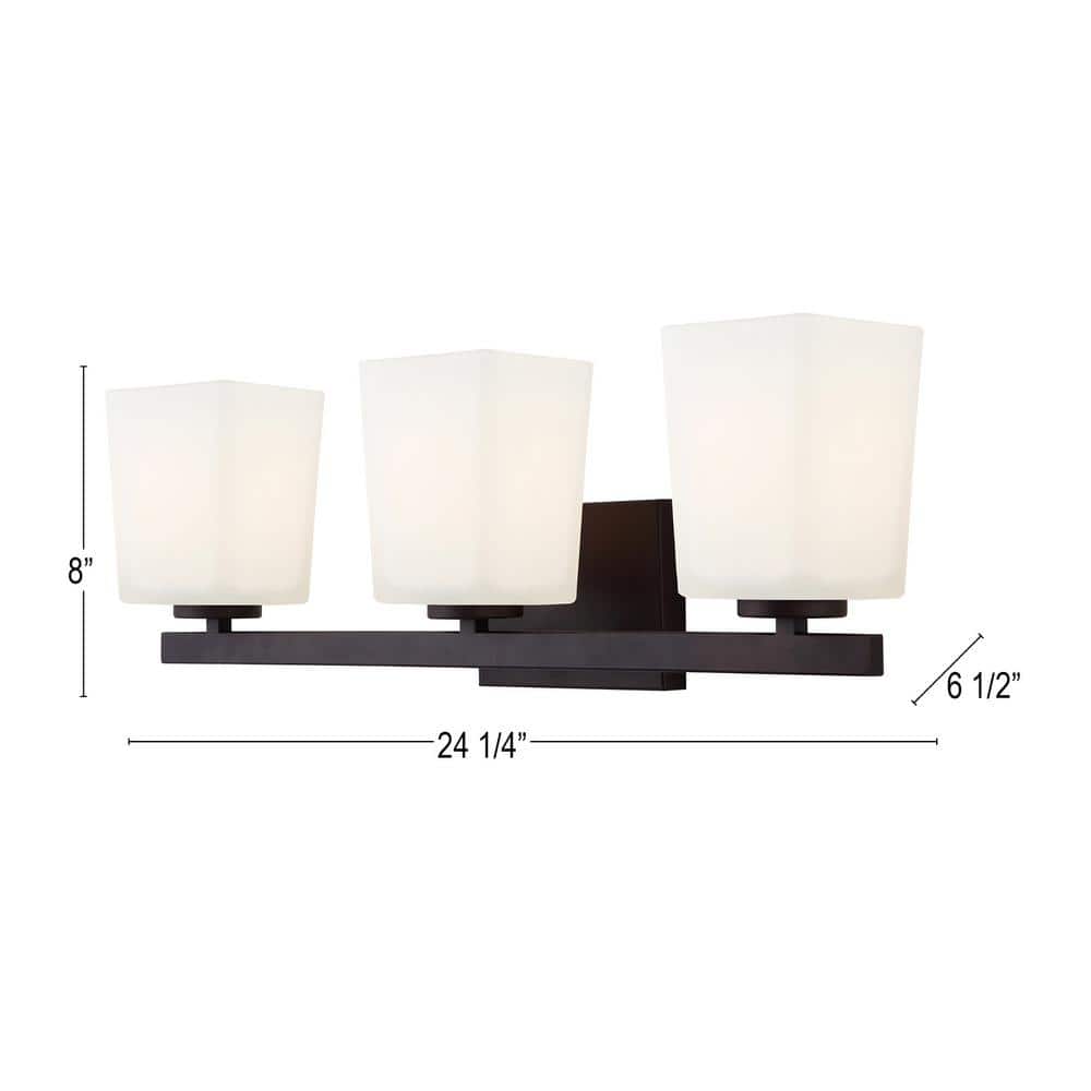 Hartley Oil Rubbed Bronze 3-Light Vanity with Opal Glass Shades