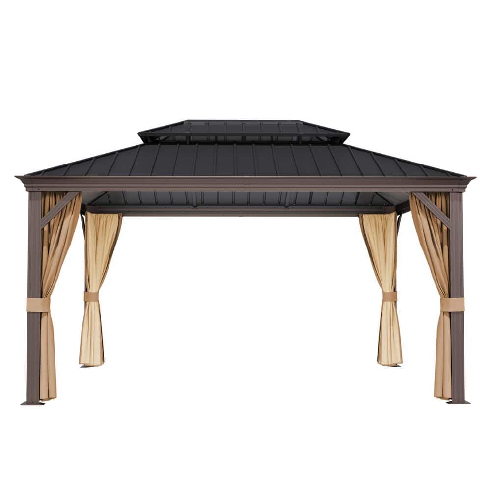 10 ft. x 14 ft. Outdoor Patio Aluminum Frame Gazebo with Double Hardtop Steel Roof, Mosquito Net and Curtains price history on PriceWatchPro