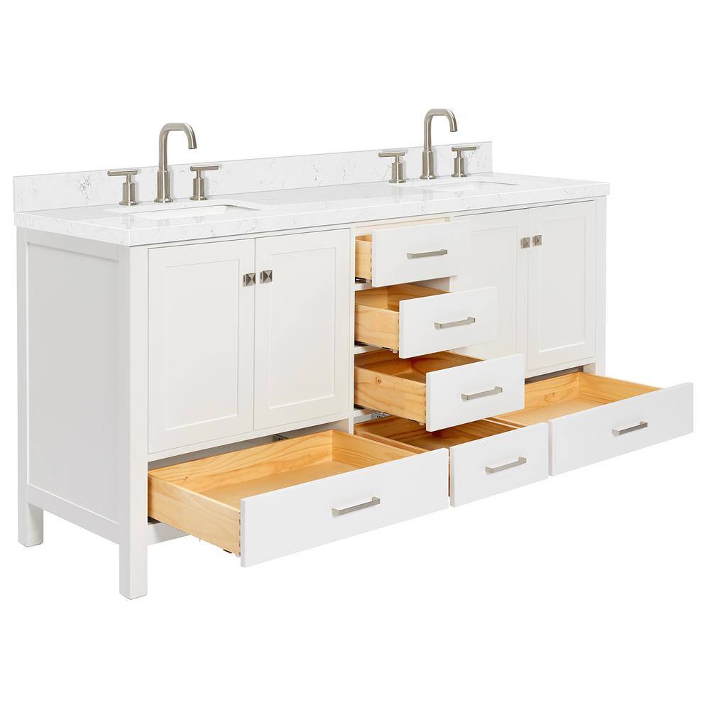 Cambridge 72'' White Freestanding Double Vanity with Brushed Nickel Hardware
