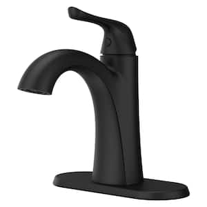 Willa Single Handle Single Hole Bathroom Faucet With Deck Plate in Matte Black