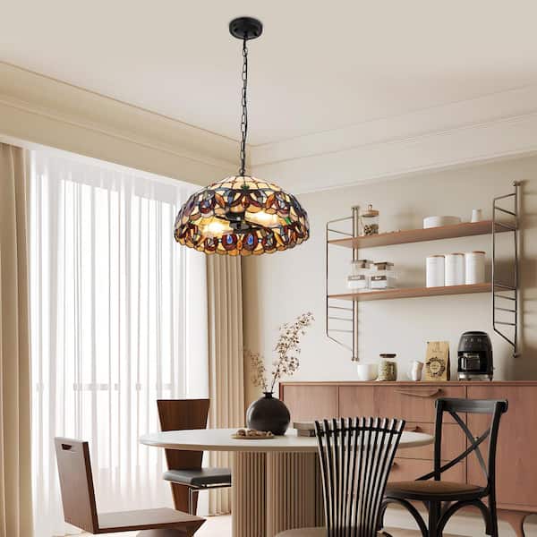 OUKANING 2-Light Multicolored Retro Shaded Pendant Light with