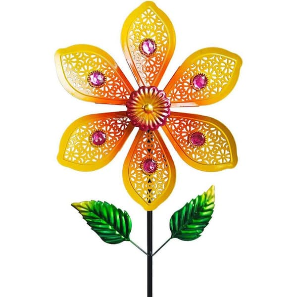 Orange Flowers Metal Wind Spinners for Garden Decor YNLIN238 - The