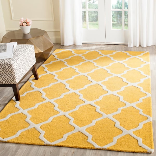Cambridge Gold/Ivory Doormat 2 ft. x 3 ft. Geometric Trellis Area Rug
