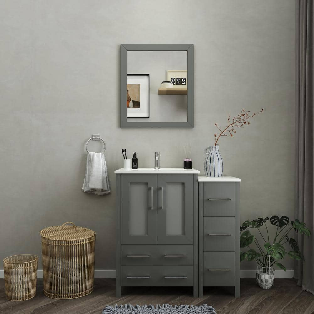 Vanity Art Brescia 42 in. W x 18 in. D x 36 in. H Bathroom Vanity in Grey  with Single Basin Vanity Top in White Ceramic and Mirror VA3030-42G - The  Home Depot