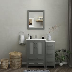 Brescia 36 in. W x 18.1 in. D x 35.8 in. H Single Basin Bathroom Vanity in Grey with Top in White Ceramic and Mirror