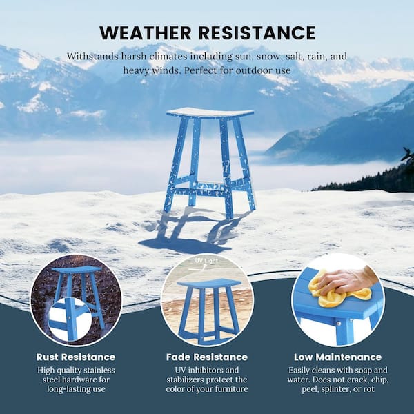 Franklin Pacific Blue 24 in. Poly HDPE Fade Resistant Outdoor Patio Saddle Seat Counter Height Bar Stool (Set of 2)