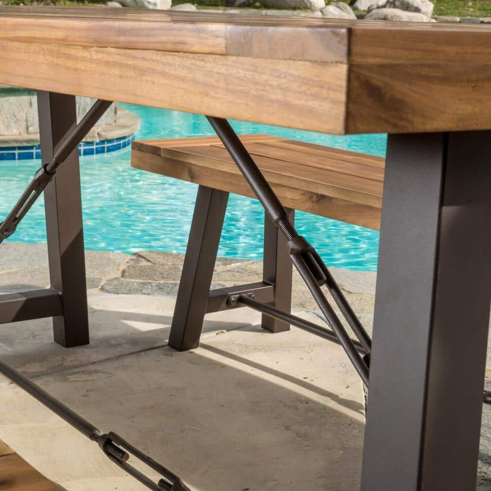 Acacia Wood and Iron 3-Piece Picnic Dining Set