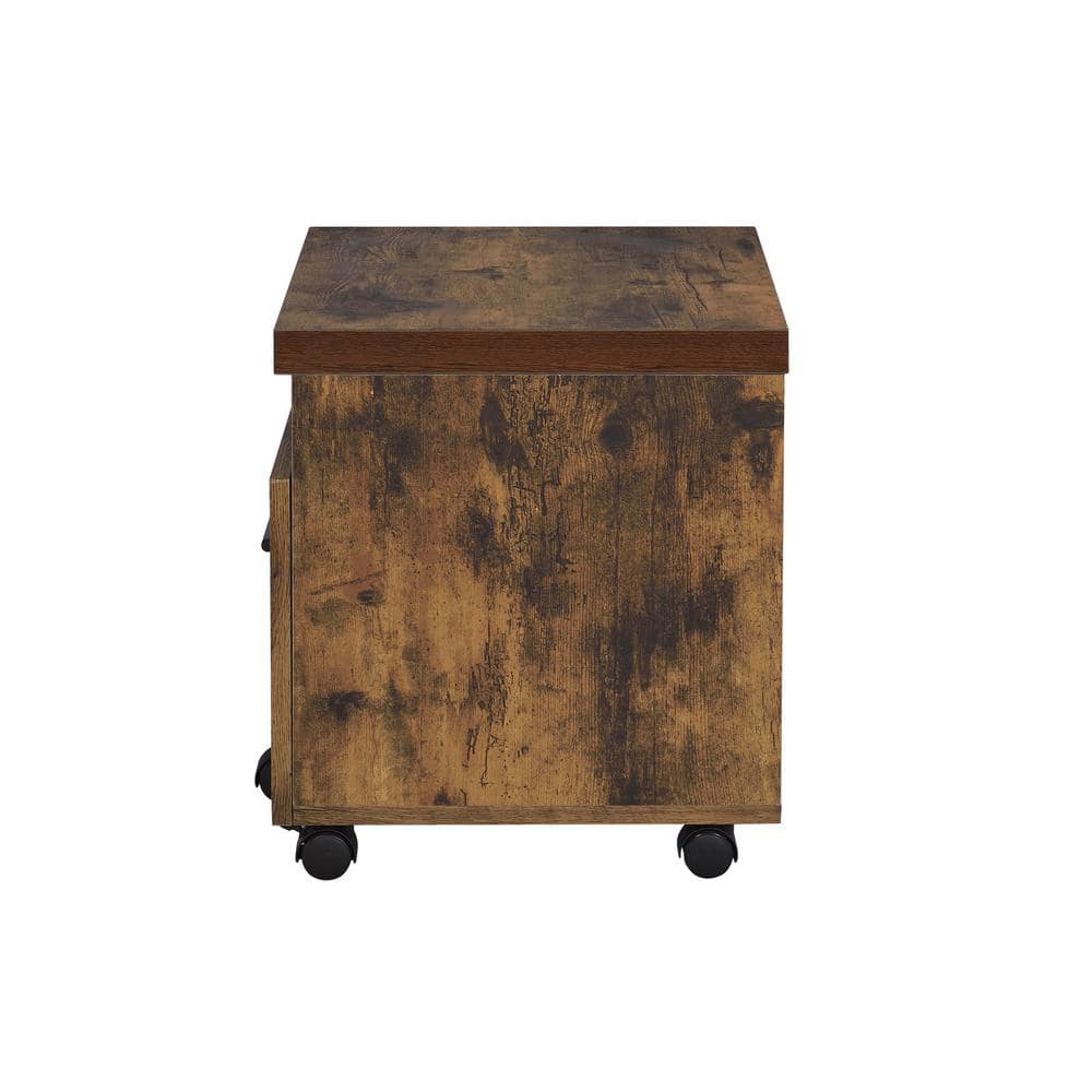 Weathered Oak Mobile File Cabinet with Drawer and Open Storage
