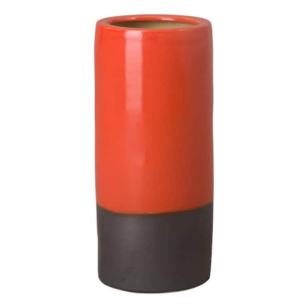 Emissary Two-Tone 19.5 in. H Round Ceramic Umbrella Stand in Bright Orange