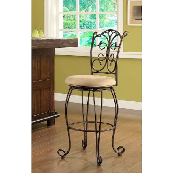 Linon Home Decor Gathered Back 30 in. Copper Metallic Cushioned Bar Stool