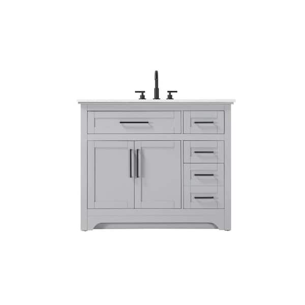 42 in. Single Sink Freestanding Grey Bath Vanity with Marble White Engineered Marble Top