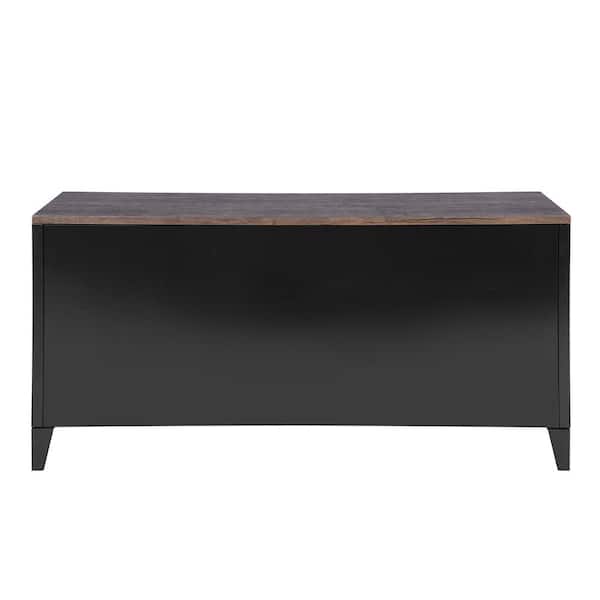 Homy Casa Matapouri 3-Door Walnut Wooden Top Metal Cabinet