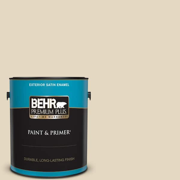 BEHR PREMIUM PLUS 1 gal. #S320-2 Pale Parsnip Satin Enamel Exterior Paint & Primer