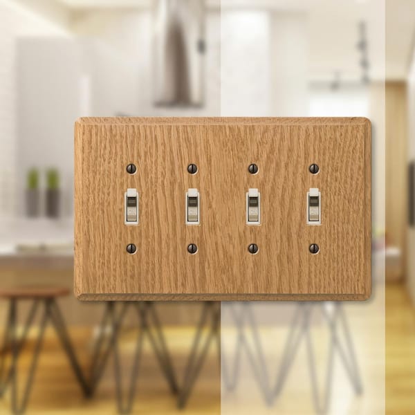Contemporary 4 Gang Toggle Wood Wall Plate - Light Oak