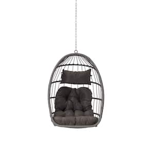 28.5 in. Dark Gray Wicker Hanging Porch Swing with Dark Brown Cushions