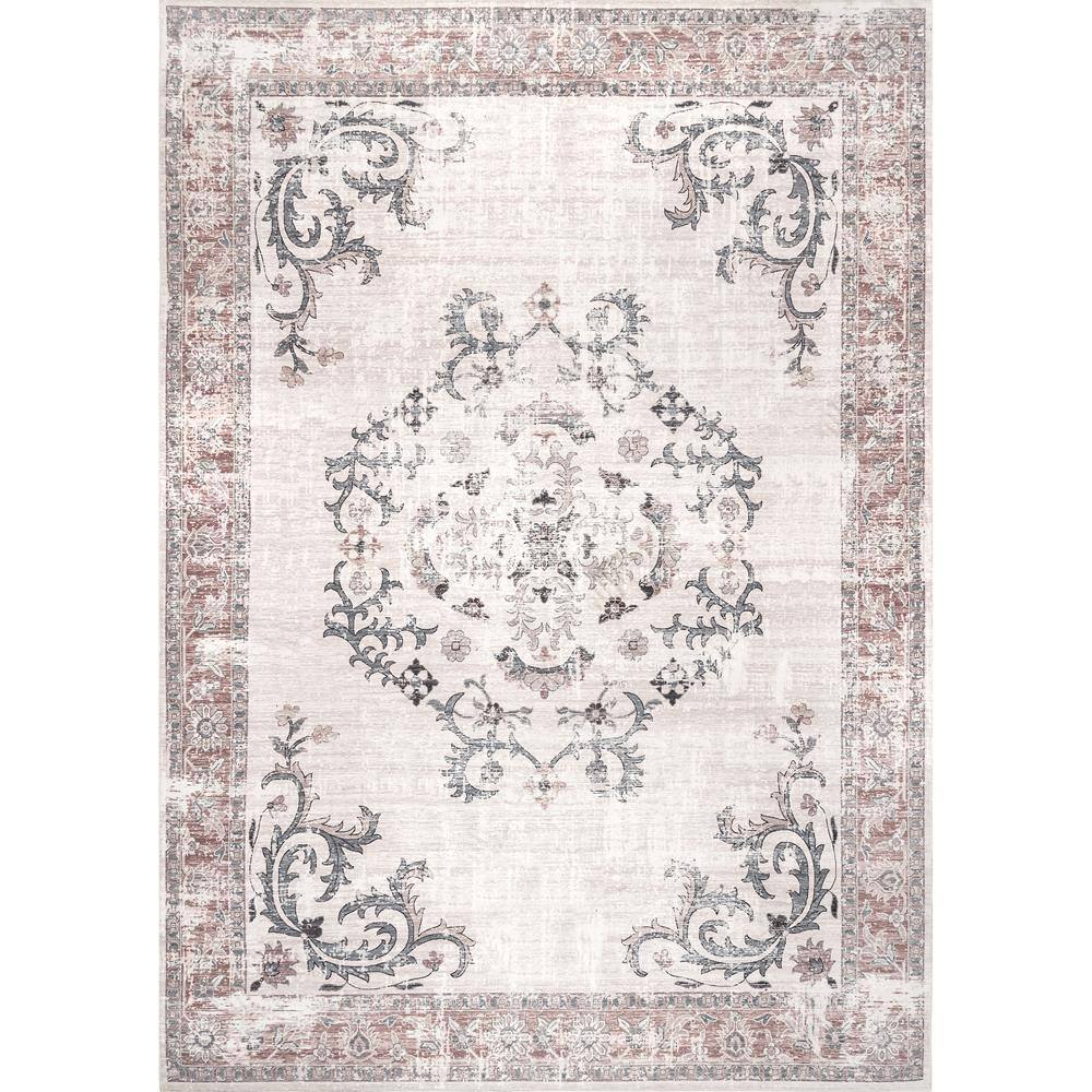 Layna Machine Washable Distressed Vintage Light Gray 4 ft. x 6 ft. Indoor Area Rug