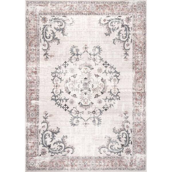nuLOOM Layna Light Grey 8 ft. x 10 ft. Machine Washable Distressed Vintage Indoor Area Rug