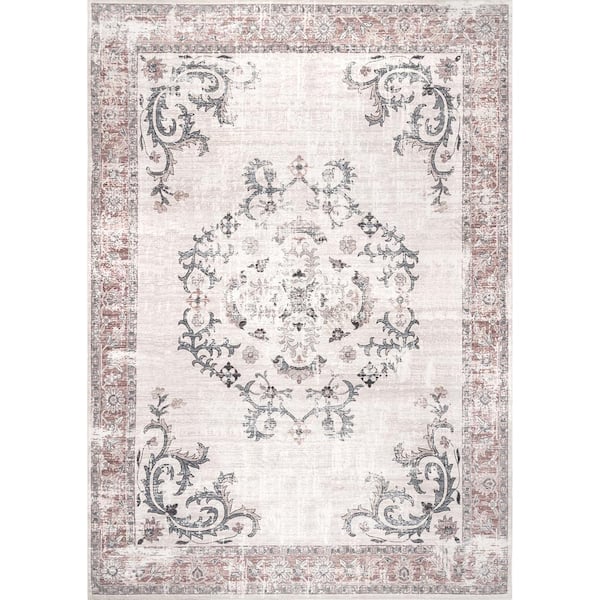 nuLOOM Layna Machine Washable Distressed Vintage Light Gray 2 ft. 6 in. x 8 ft. Indoor Runner Rug