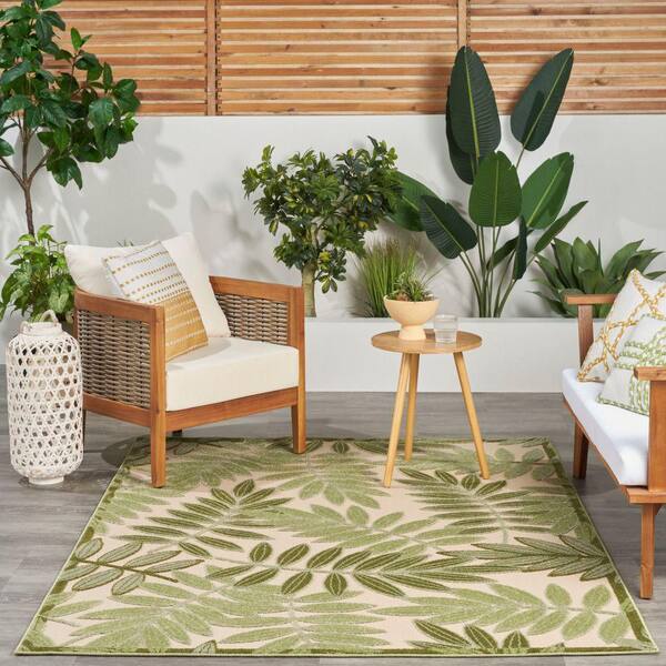 Nourison Aloha Ivory Green 4 ft. x 6 ft. Floral Contemporary