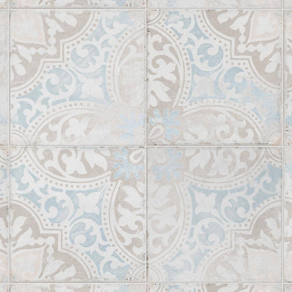 Barcelona 6" x 6" Beige and Blue Porcelain Patterned Tile