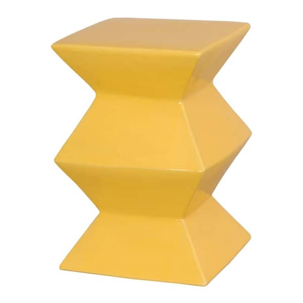 Emissary Zigzag 18 in. H Sun Yellow Square Ceramic Garden Stool