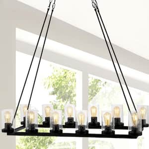 Athos 45.5 in. 12-Light Seeded Glass/Iron Rustic Farmhouse Linear LED Oil Rubbed Bronze Chandelier