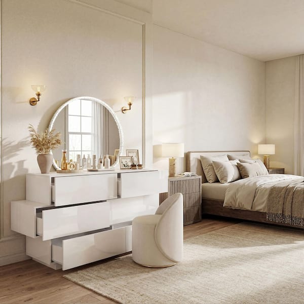 Kingdely Cream 6-Drawer 46.1 in. Wide Dresser with Mirror, 3-Color