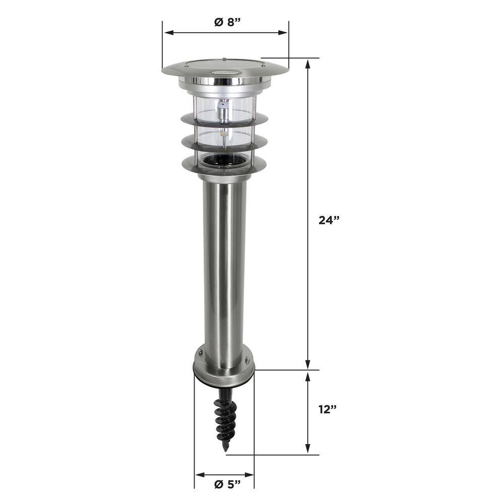 Stainless Steel Silver LED Solar Pathway Bollard Lights, Set of 2