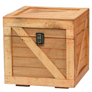 Stackable Wooden Cargo Crate Style Storage Chest in Light Brown