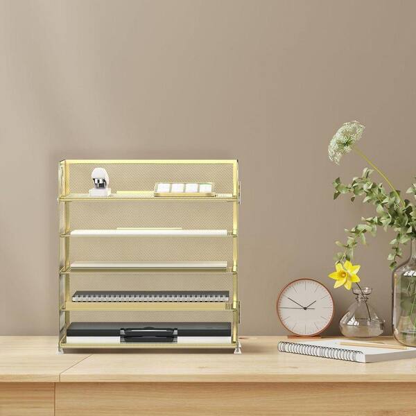 Golden 12.6 in. x 11.4 in. Metal Minimalist Desk File Organizer