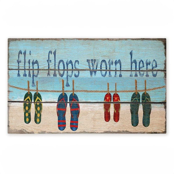 Flip Flops Worn Here Beach Greeting Blue 18 in. x 30 in. Polyester Non-Slip Outdoor Door Mat