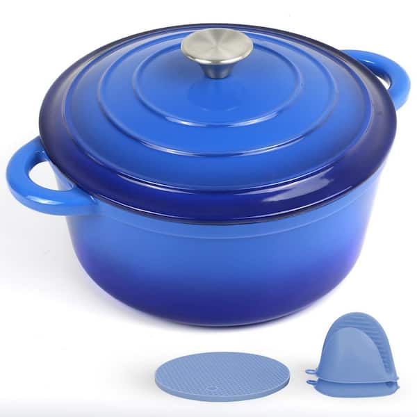 Sauce Pans 6 qt. Enameled Cast Iron Dutch Oven Oval Blue Nonstick Oven Safe with Lid Cooktop Compatible