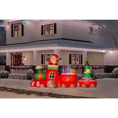 11.5 ft Pre-Lit LED Fuzzy Plush Train Scene Christmas Inflatable